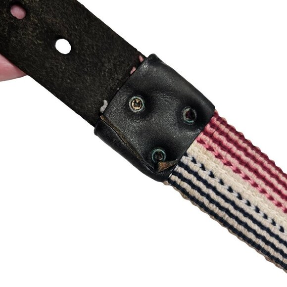 Vintage Leather & Woven Fabric Belt With metal Buckle sz 34 red white blue - Picture 6 of 15